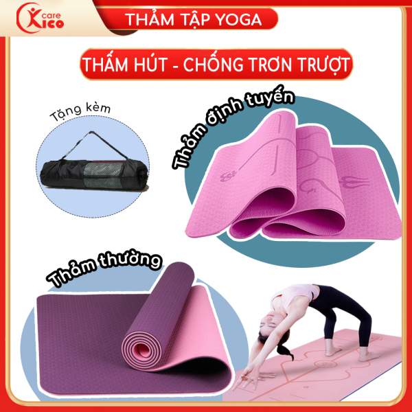 Thảm tập YOGA, GYM 2 lớp 6 mm cao cấp, thảm tập yoga chống trượt + tặng kèm túi đựng thảm gấp gọn, du lịch tiện lợi KICOCARE - T1 - THAMT02