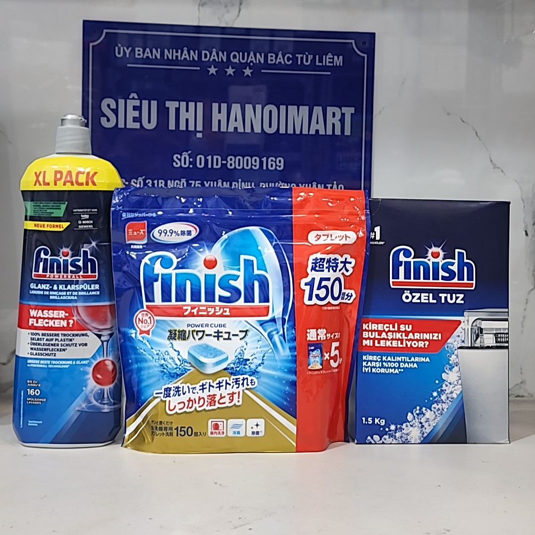 Muối rửa chén bát finish 1.5kg hoặc Nước làm bóng và khô bát finish 800ml dùng cho máy