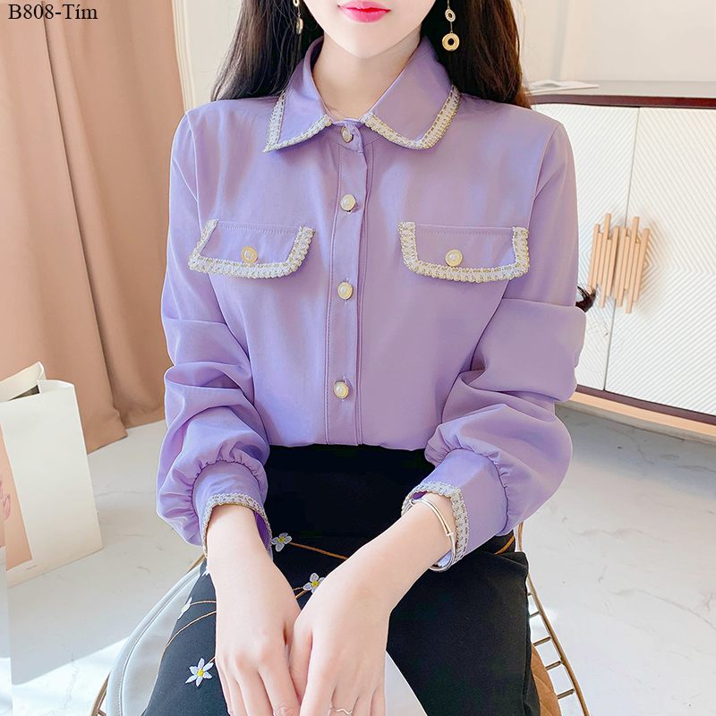 [HCM]B808- Áo sơ mi Viền Ren Cao cấp