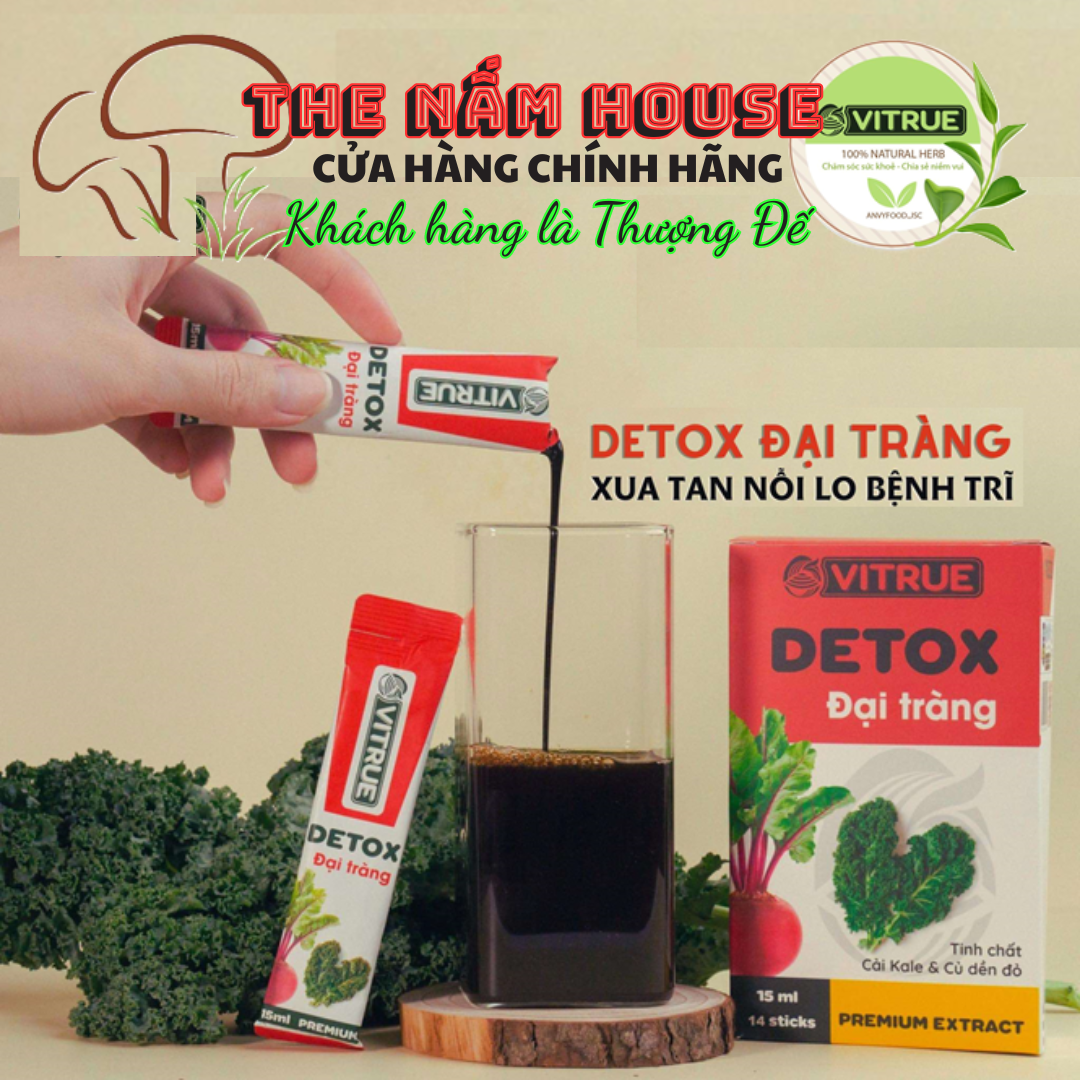 Vitrue detox đại tràng, loại bỏ độc tố và bảo vệ đại tràng, hộp 14 gói 15ml