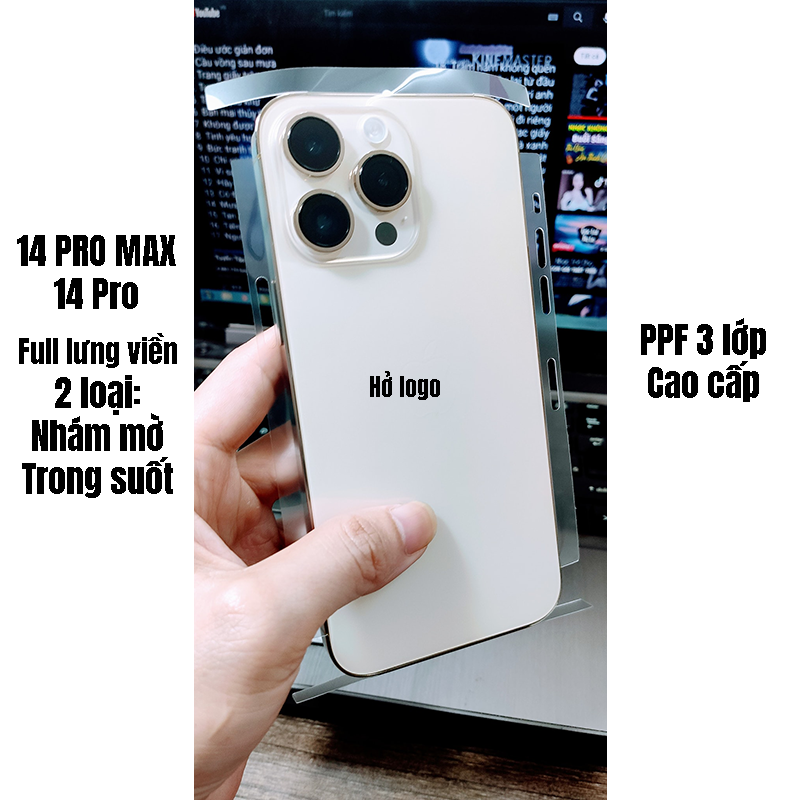 Miếng dán PPF 3 lớp chống xước lưng viền IPhone 14 Pro Max