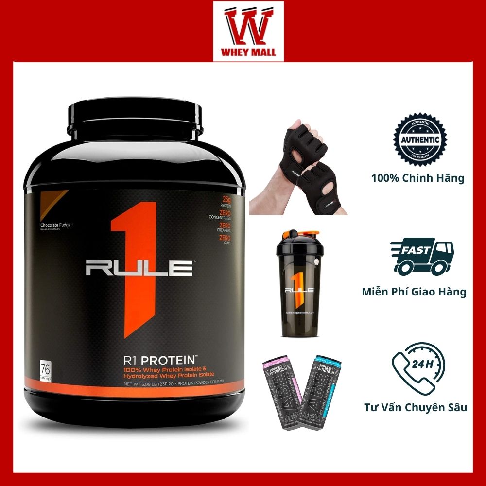 Rule 1 protein 5lbs hỗ trợ tăng cơ 100% whey protein isolate & hyrolyzed, 6g bcaas