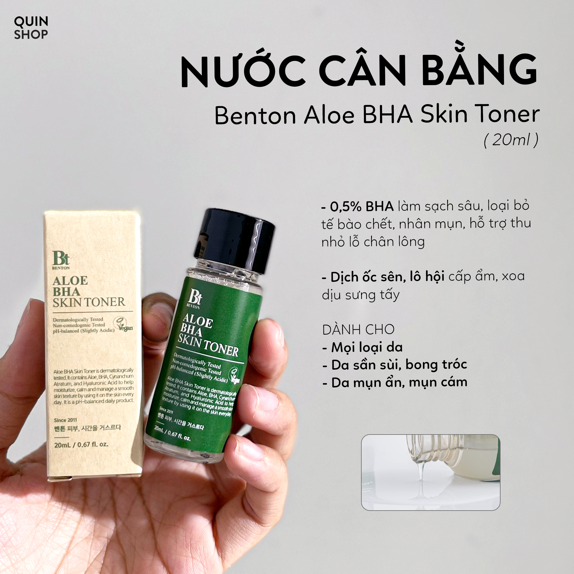 Nước Hoa Hồng Lô Hội Giảm Mụn Benton Aloe BHA Skin Toner