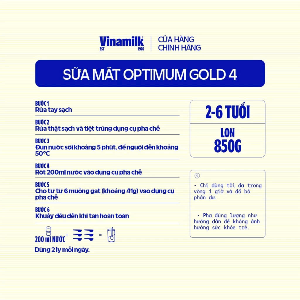 (Expiration Date February 2027) (New Model) Combo 2 Cans of Vinamilk Optimum Gold 4 Powder Milk 850g (for Children from 2-6 Years Old).