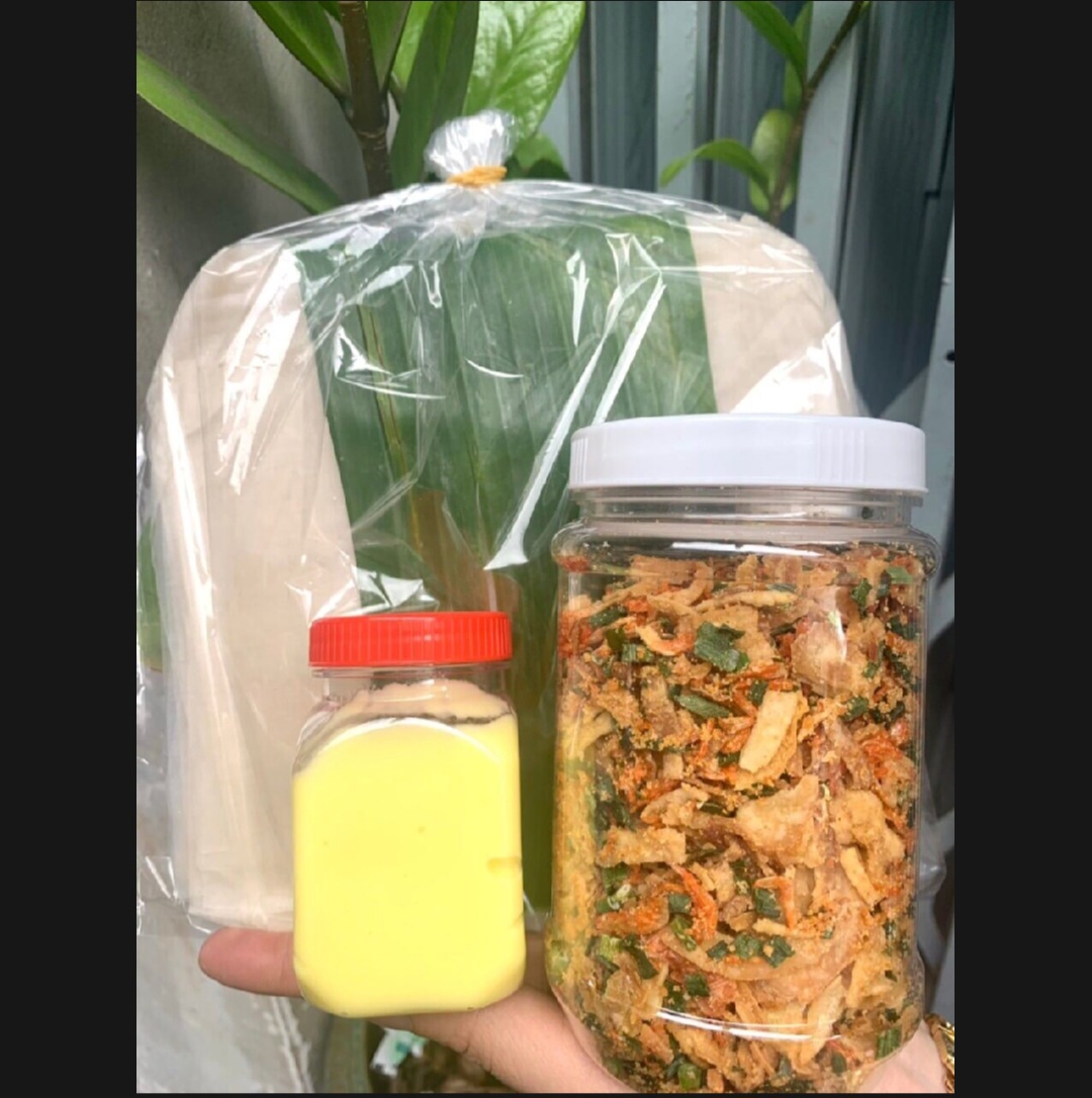 combo 500g bánh tráng dẻo phơi sương+ muối sate hành phi, toi phi,