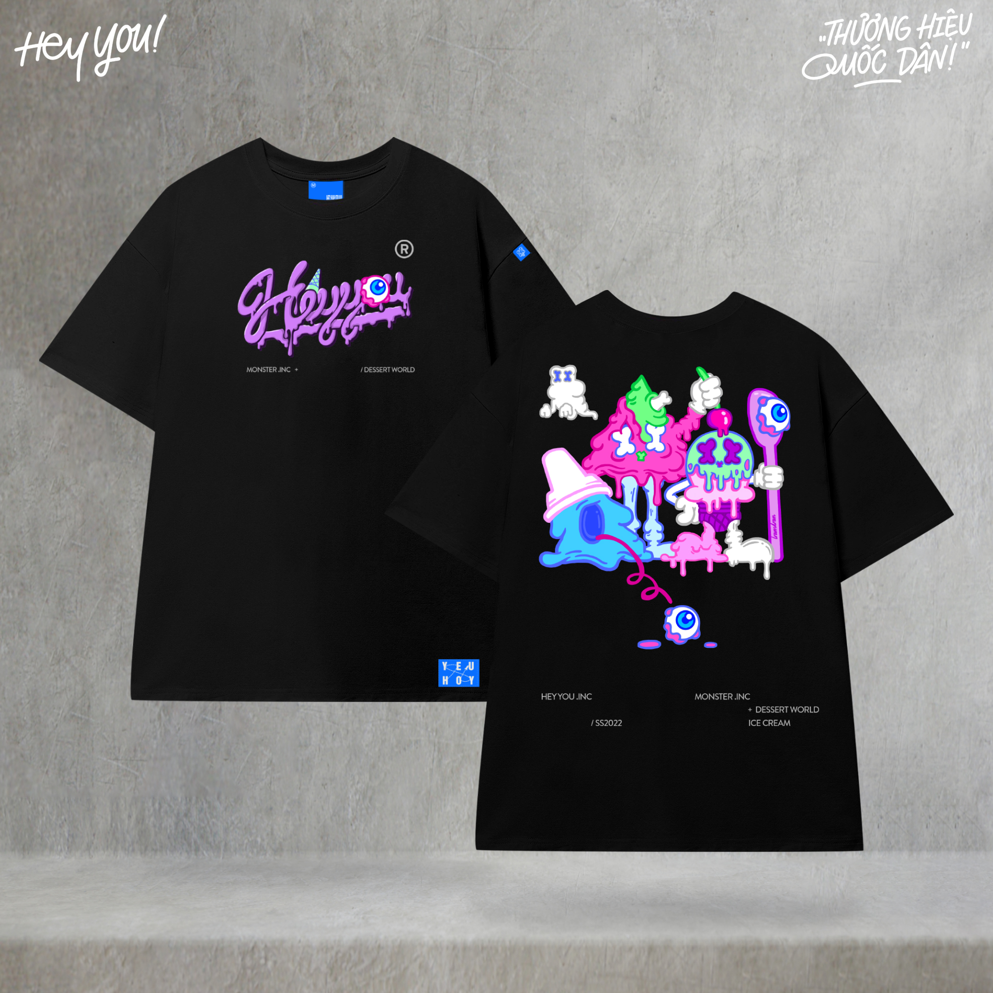 FAMARAL2 GUGOSTAR ÁO THUN HEYYOU CREAM MONSTERS BLACK TEE !