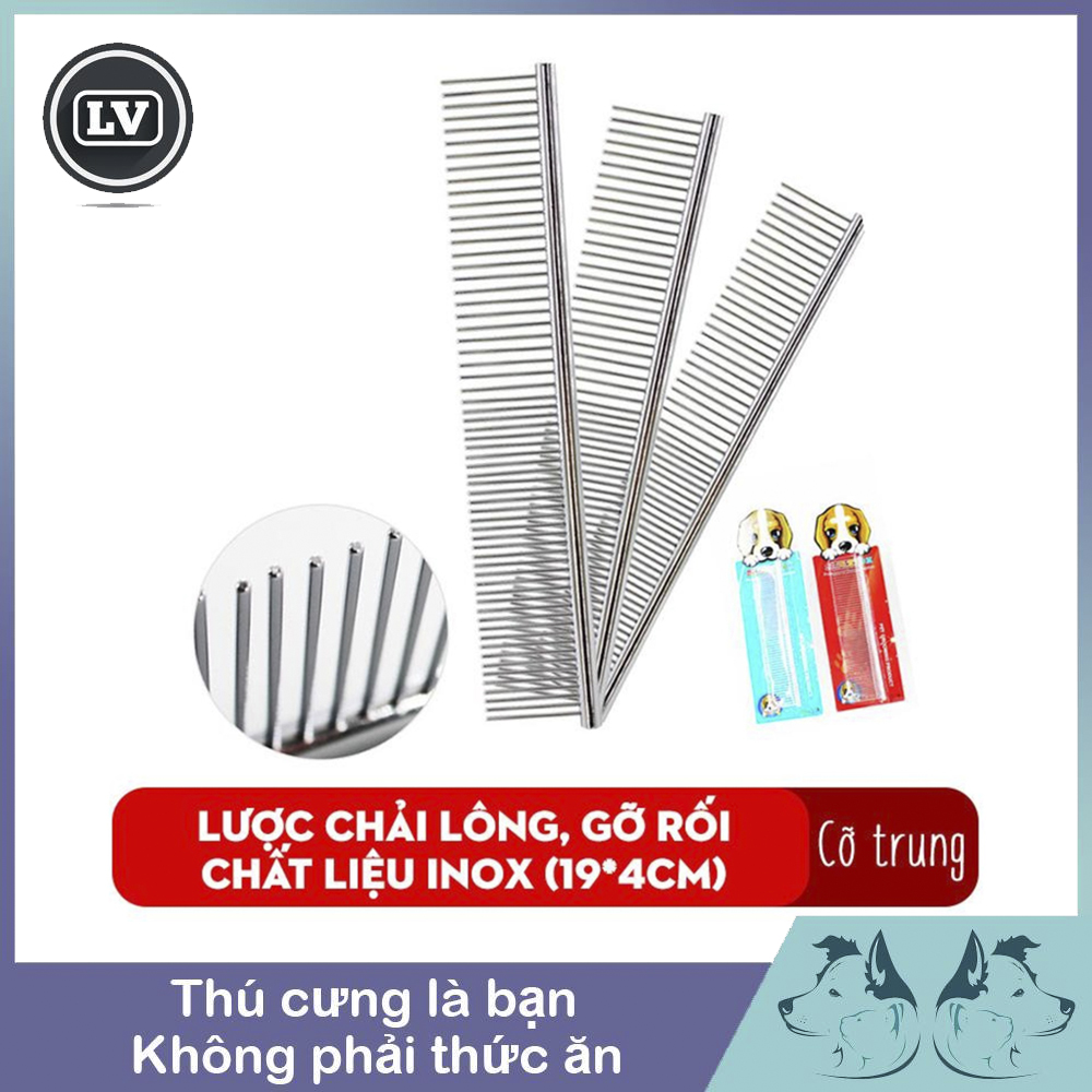 Lược chải lông chó mèo bằng inox (cỡ trung) - Lược gỡ rối lông cho chó mèo