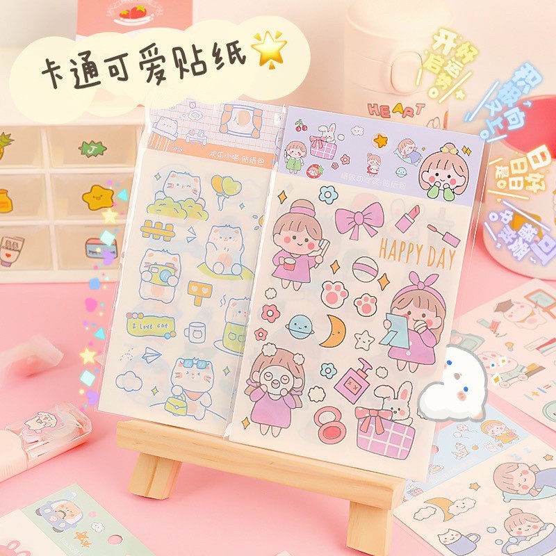[ATKSHOP] Sticker Cô Gái decor trang trí bàn học, sổ nhật kí ( Set 4 tấm)