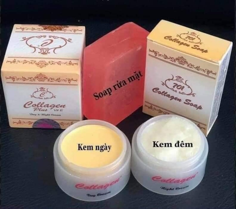Bộ kem collagen plus vit E chính hãng (kem ngày + kem đêm + soap rửa mặt) hàng chính hãng giá rẻ