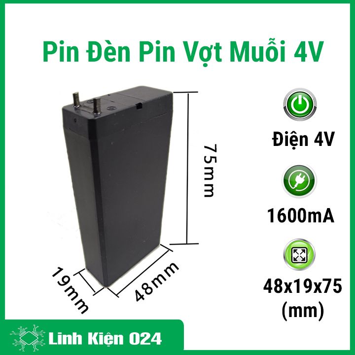 Pin đèn pin vợt muỗi 4V 1600mAh kích thước 48x19x75mm
