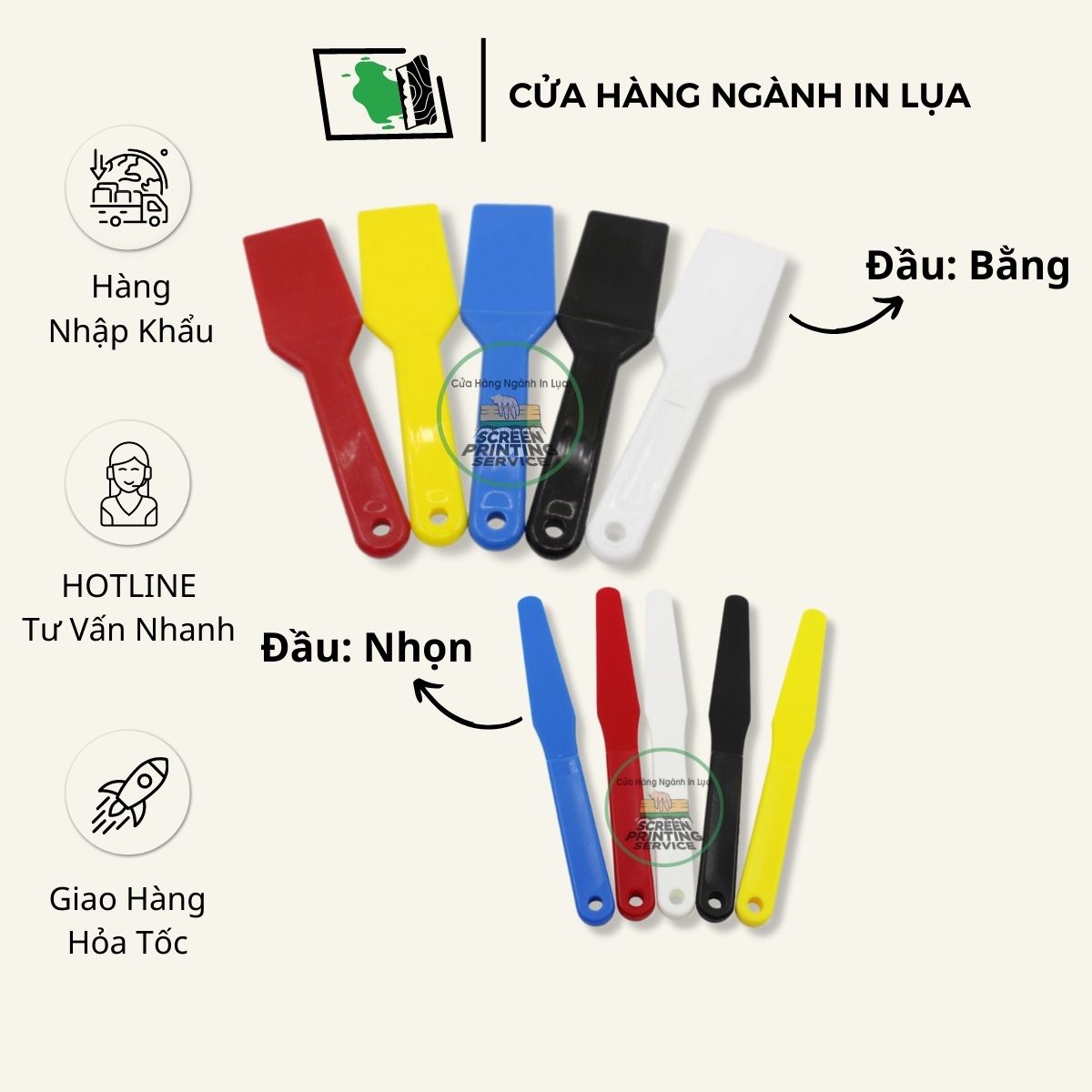 Dao nhựa khuấy mực in lụa , keo chụp bản in lụa