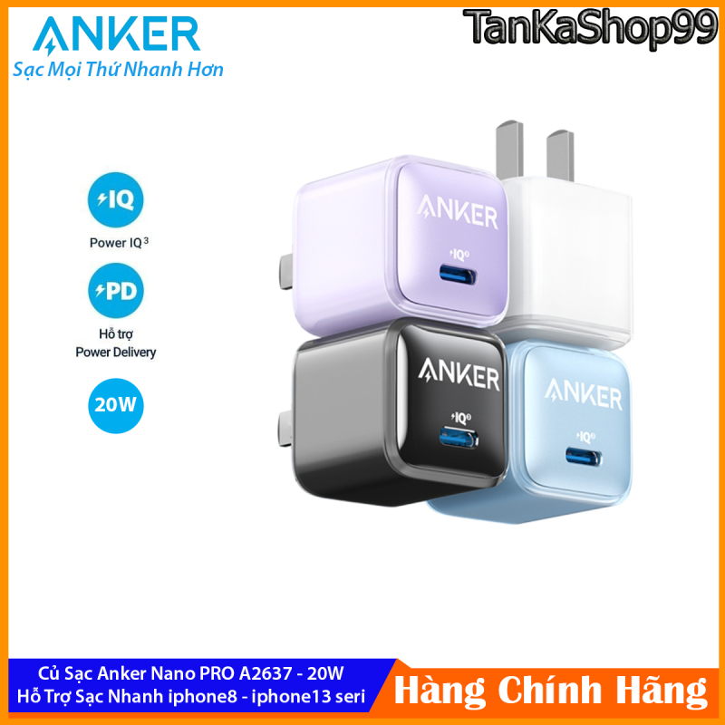 Củ Sạc Anker Nano Pro 20W A2637, 1 cổng Type C Hỗ Trợ Sạc Nhanh 20W PD QC Cho iPhone, Androi