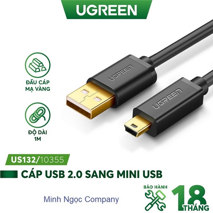 Cáp sạc usb 2.0 sang mini usb dài 1m 10355 ugreen us132 - hàng