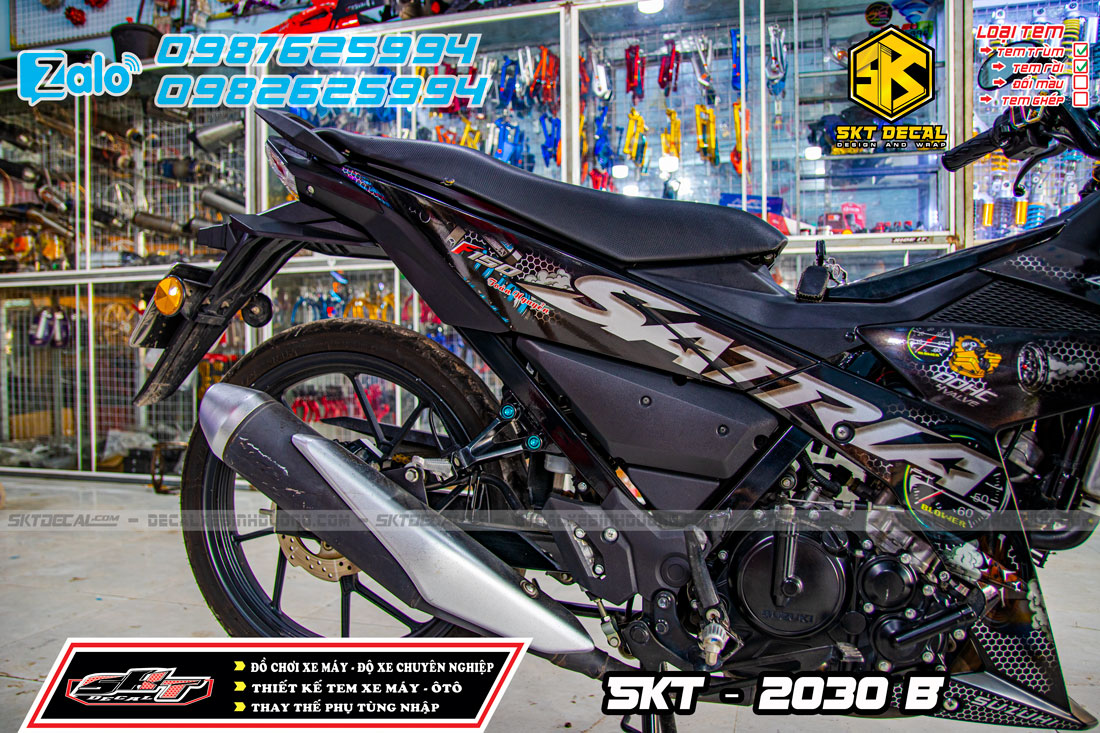 tem rời xe satria đen trắng tổ ong
