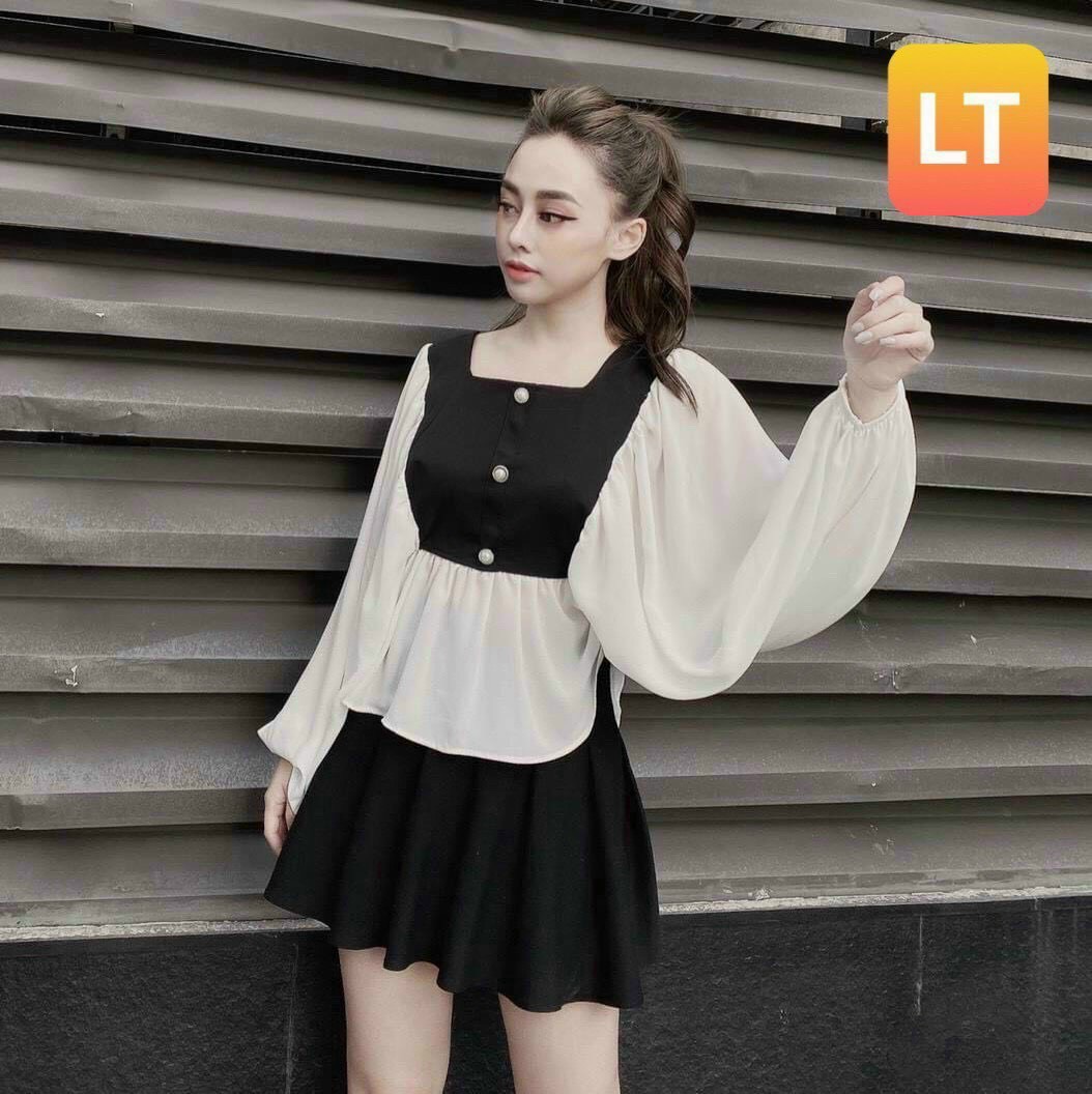 [HCM]áo kiểu nữ babydoll phối nút điệu đàng cá tính cho bạn gái thêm yêu hj88