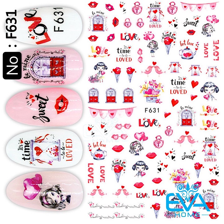 [HCM]Miếng Dán Móng Tay 3D Nail Sticker Tráng Trí Hoạ Tiết Chủ Đề Tình Yêu Time Love F631