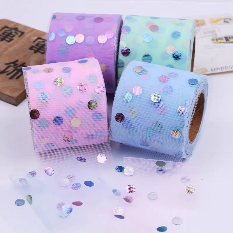 Cuộn 3m ruy băng voan lưới chấm bi size 6cm