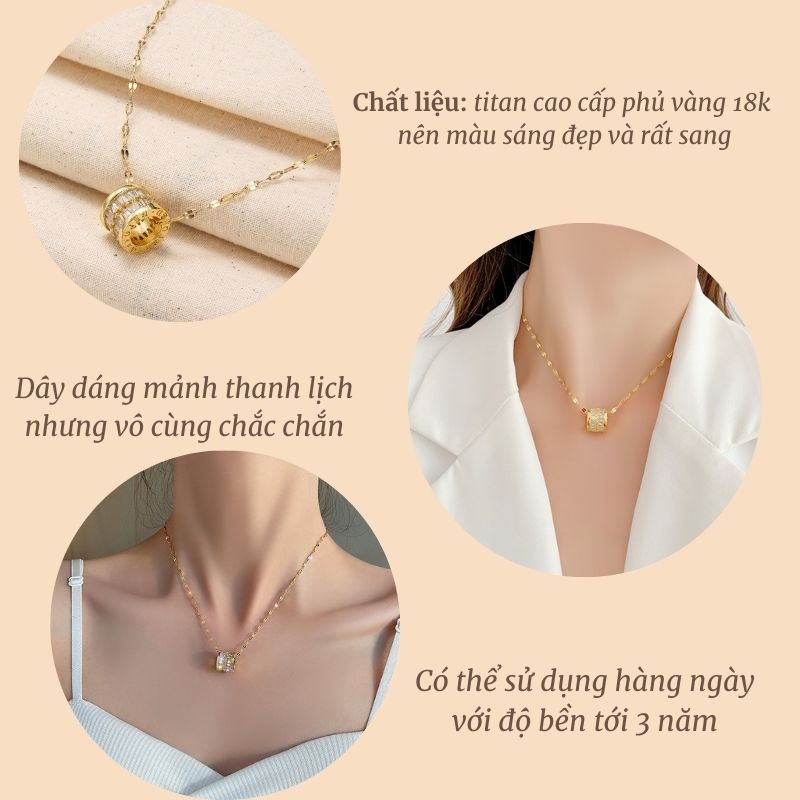 Dây chuyền titan basic mặt đá tròn, mạ vàng 14k [ KHÔNG ĐEN GỈ ] Her Accessories CT16