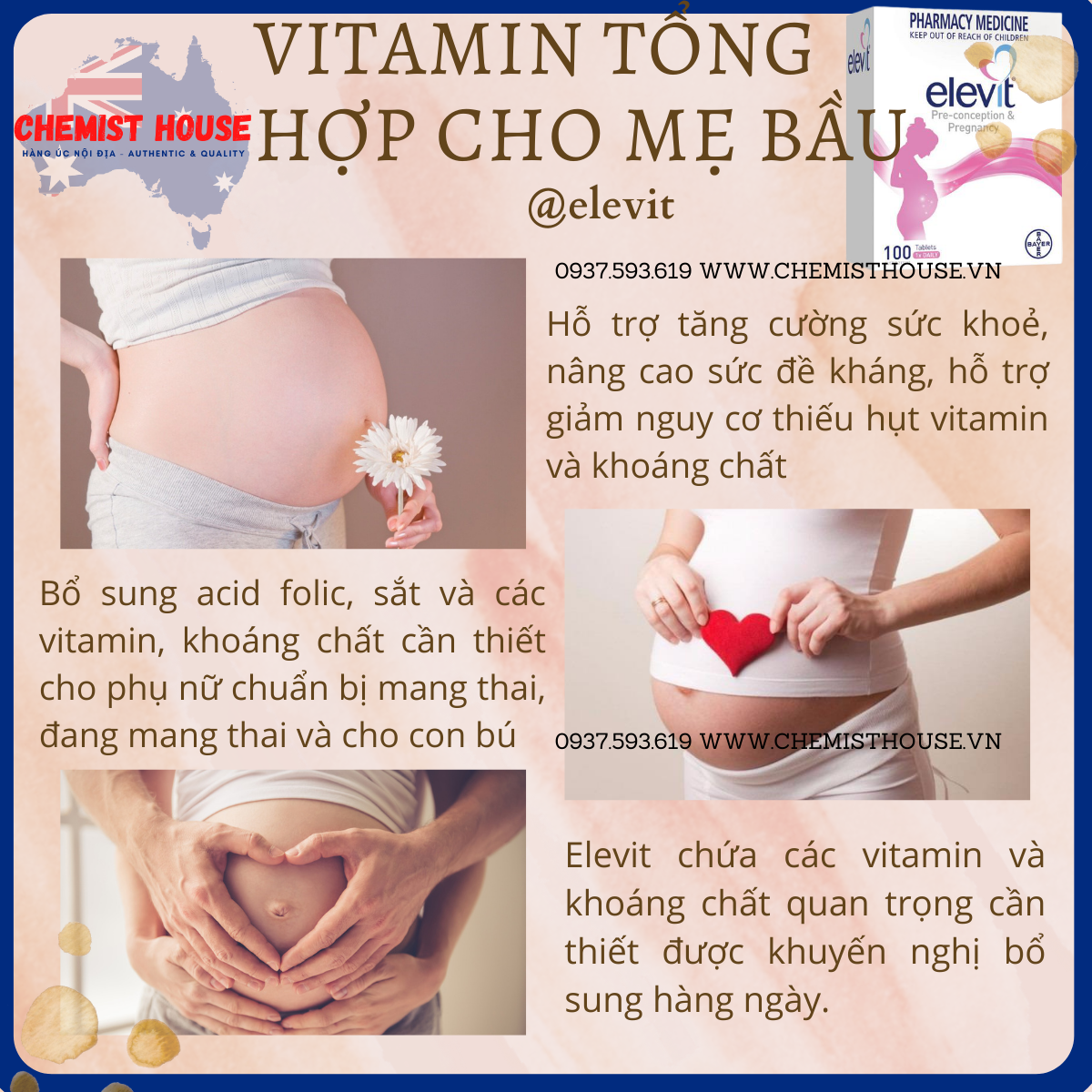 Combo Vitamin cho Mẹ Bầu 2 món (Elevit + DHA)