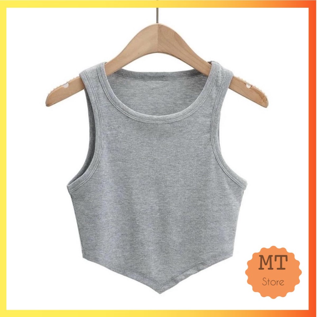 Áo ba lỗ croptop dáng lửng cotton len tăm vạt chéo nhọn cá tính