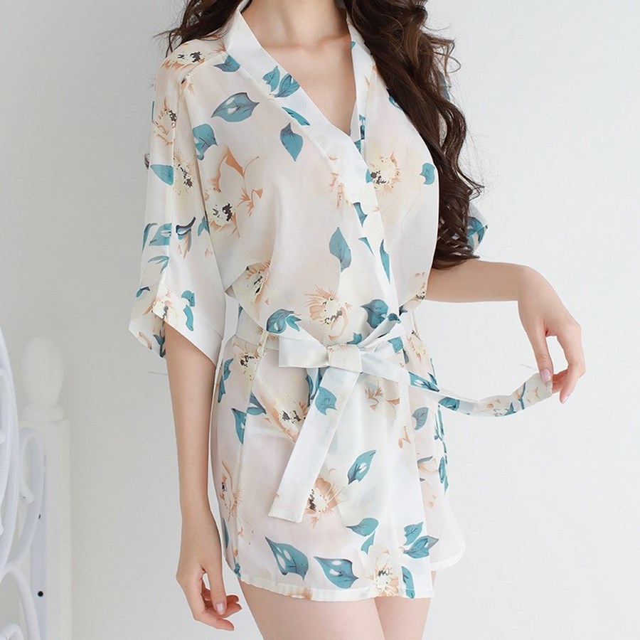 Áo Choàng Ngủ Hoa Kimono 5034 (Tặng Kèm Quần lót Lọt Khe Siêu Xinh)
