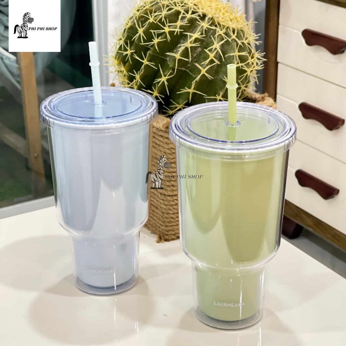 Ly nhựa 2 lớp dung tích lớn 1L Lock&Lock double wall cold cup HAP527
