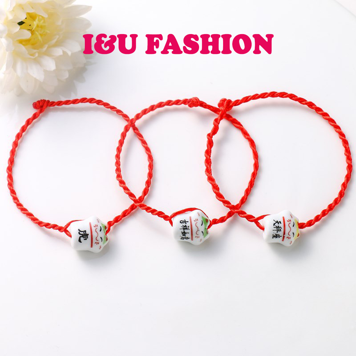 Vòng tay lắc tay sợi chỉ đỏ may mắn mèo thần tài cầu tài lộc siêu dễ thương chất liệu gốm sứ cao cấp dày dặn , Có thể làm vòng tay đôi , vòng tay nhóm VT-08