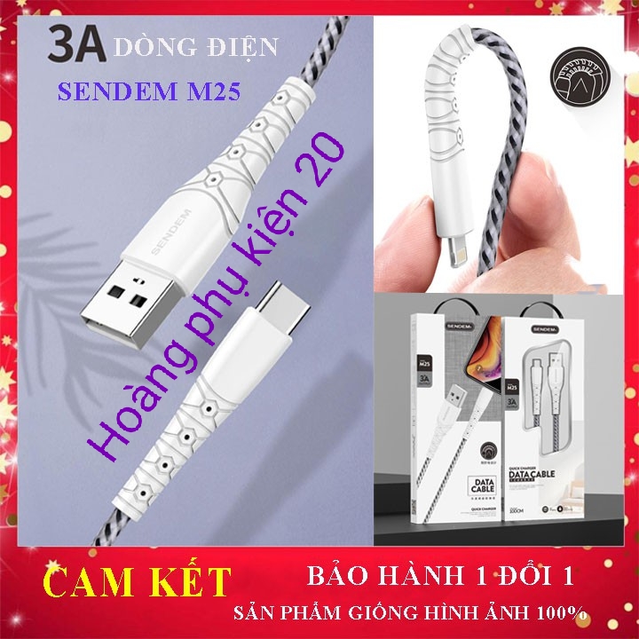 [SẠC NHANH] Cáp Dù Sac  Nhanh Sendem M25, Chân Lightning , Micro Usb,Dây Dù Chống Đứt