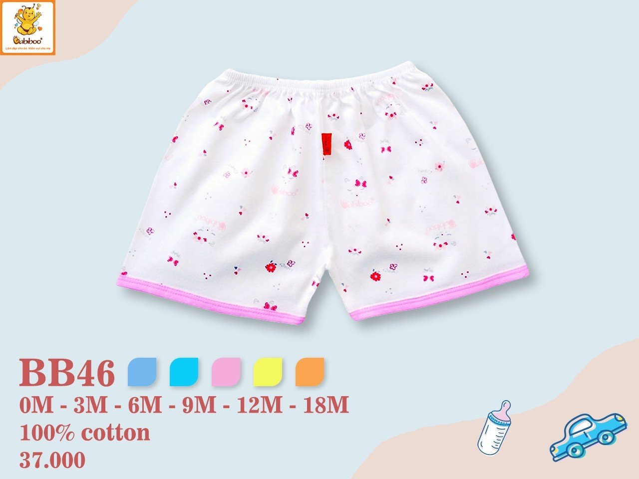 Quần sơ sinh ngắn in hình dễ thương, quần đùi ngắn cho bé trai bé gái BB46