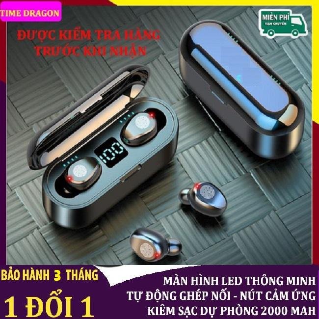 Tai nghe bluetooth kiêm sạc dự phòng TWS F9 bản Quốc tế True Wireless không dây nút cảm ứng kháng nước thể theo stereo