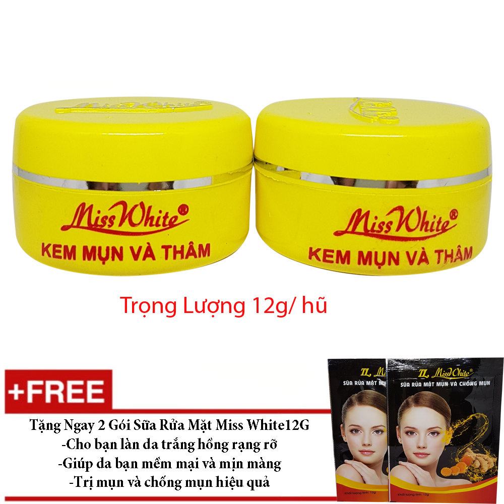 Combo 2 kem mụn ngừa thâm miss white 12g + tặng gói ủ trắng miss white