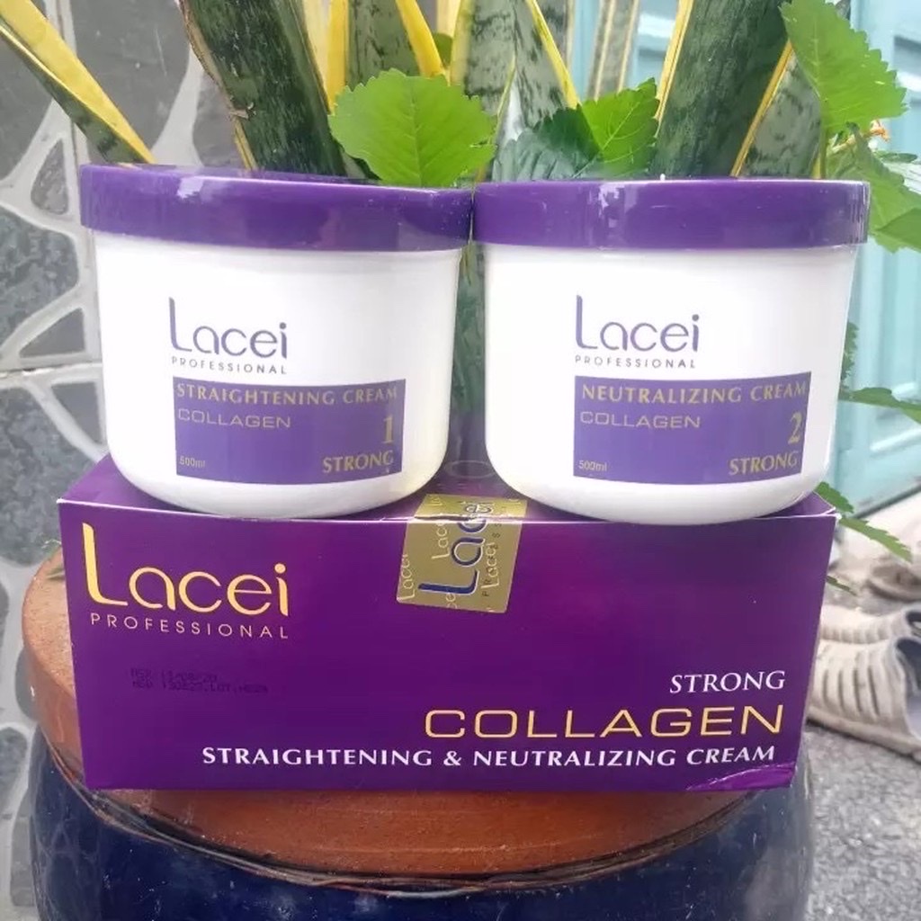 Thuốc duỗi tóc không cần kẹp nhiệt Collagen Lacei 500mlx2