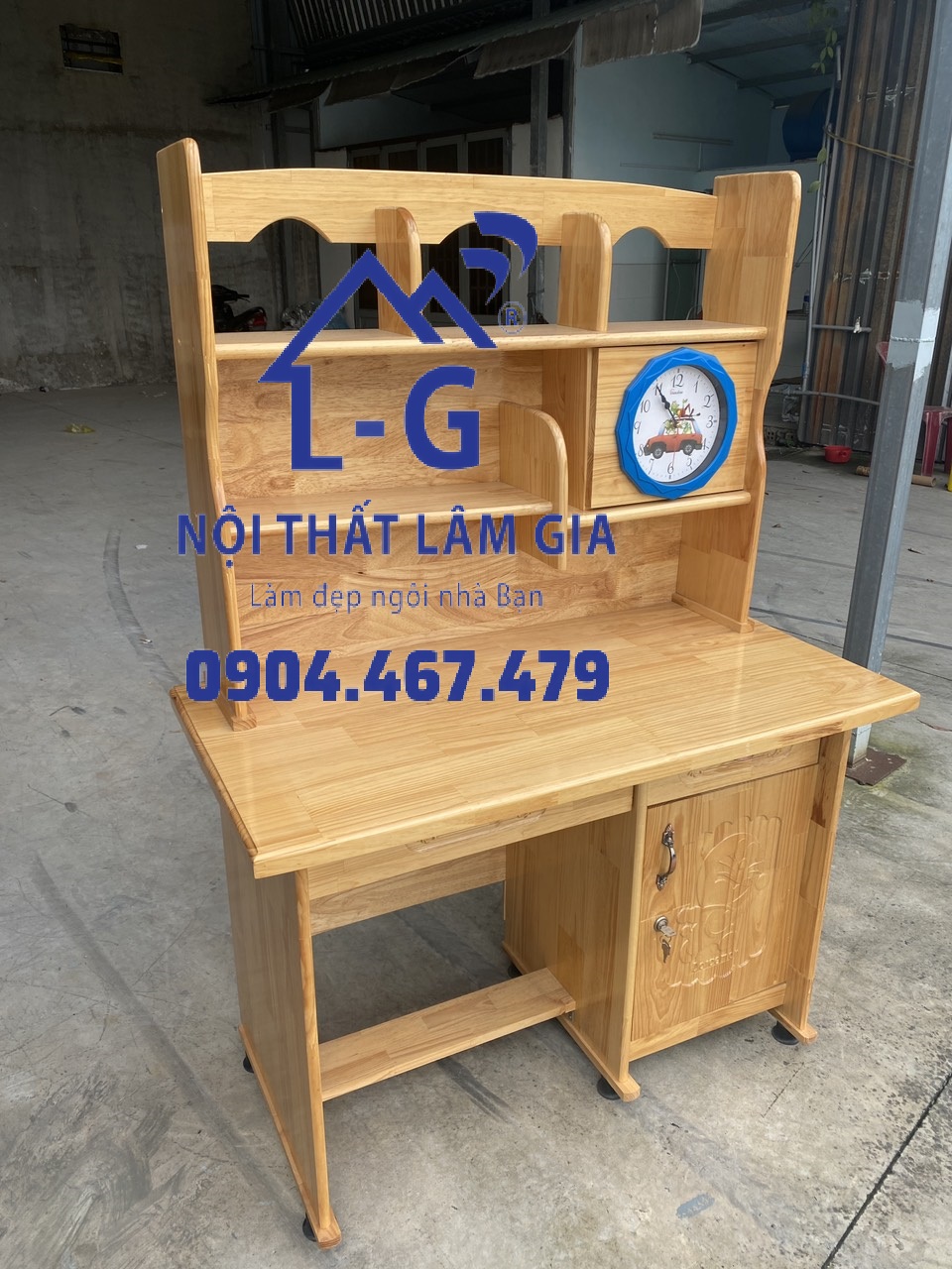 BÀN HỌC SINH GỖ THÔNG KÈM ĐỒNG HỒ - MIỄN PHÍ SHIP