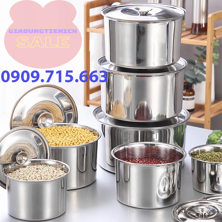 Thố tròn inox - âu trộn inox đựng gia vị - thực phẩm có nắp