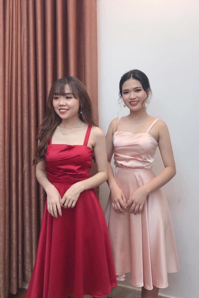 Đầm 2 dây phi lụa có mút ngực