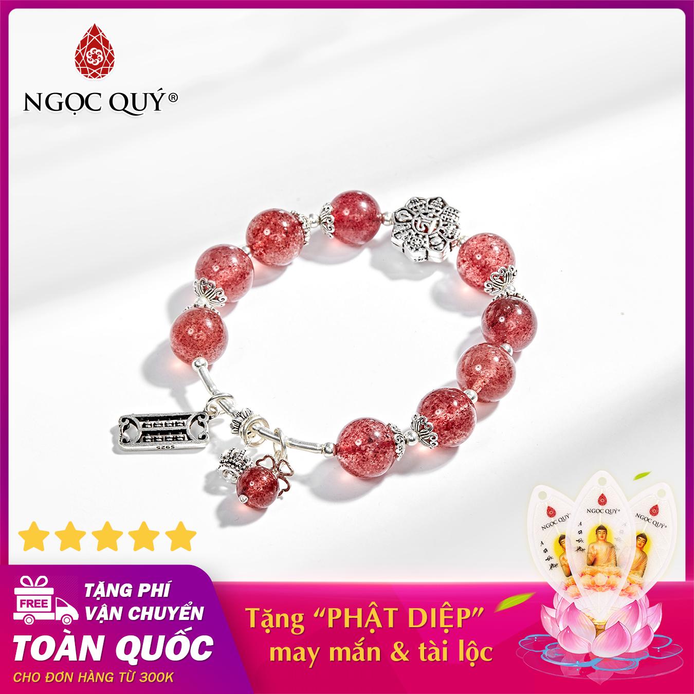 Vòng tay phong thủy nữ đá thạch anh dâu phối bát bảo cát tường 11mm mệnh hỏa , thổ - Ngọc Quý Gemstones