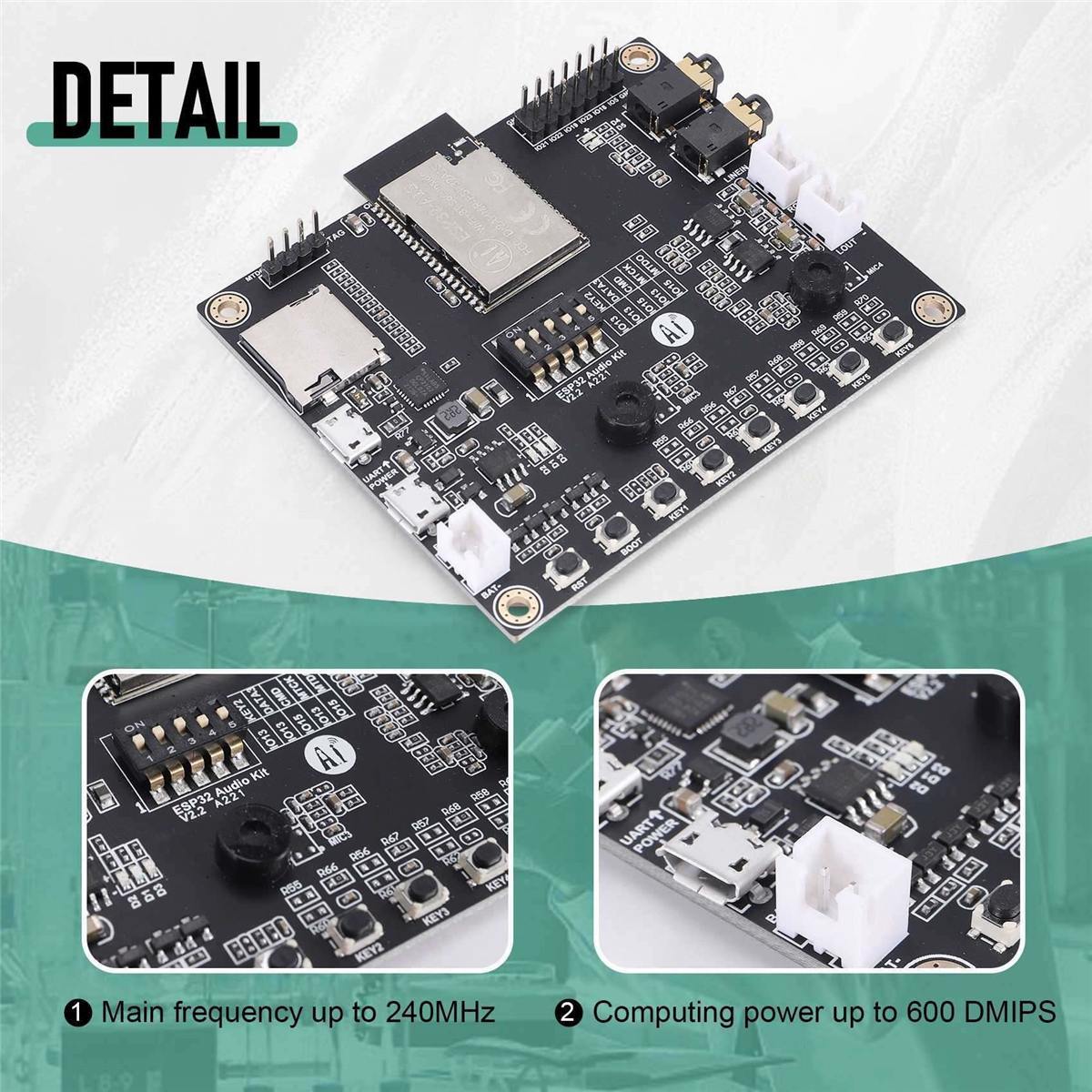 ESP32-Audio-Kit ESP32 Audio Development Board WiFi Bluetooth Module Low Power Dual-Core with ESP32-A1S 8M PSRAM Serial to WiFi