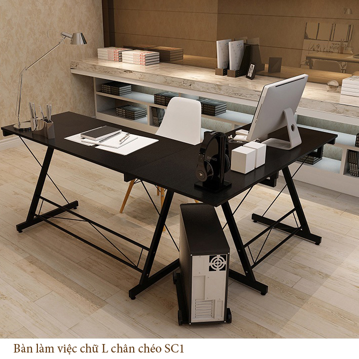 Anti-static painted iron frame L-shaped gaming table-computer desk, study desk, work platform size