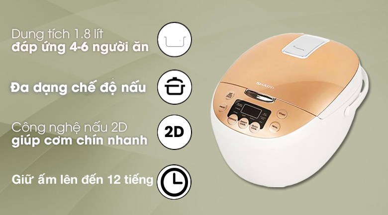 [Giá cực sốc] Nồi cơm điện tử Sharp 1.8 lít KS-COM181CV-GL hàng chính hãng