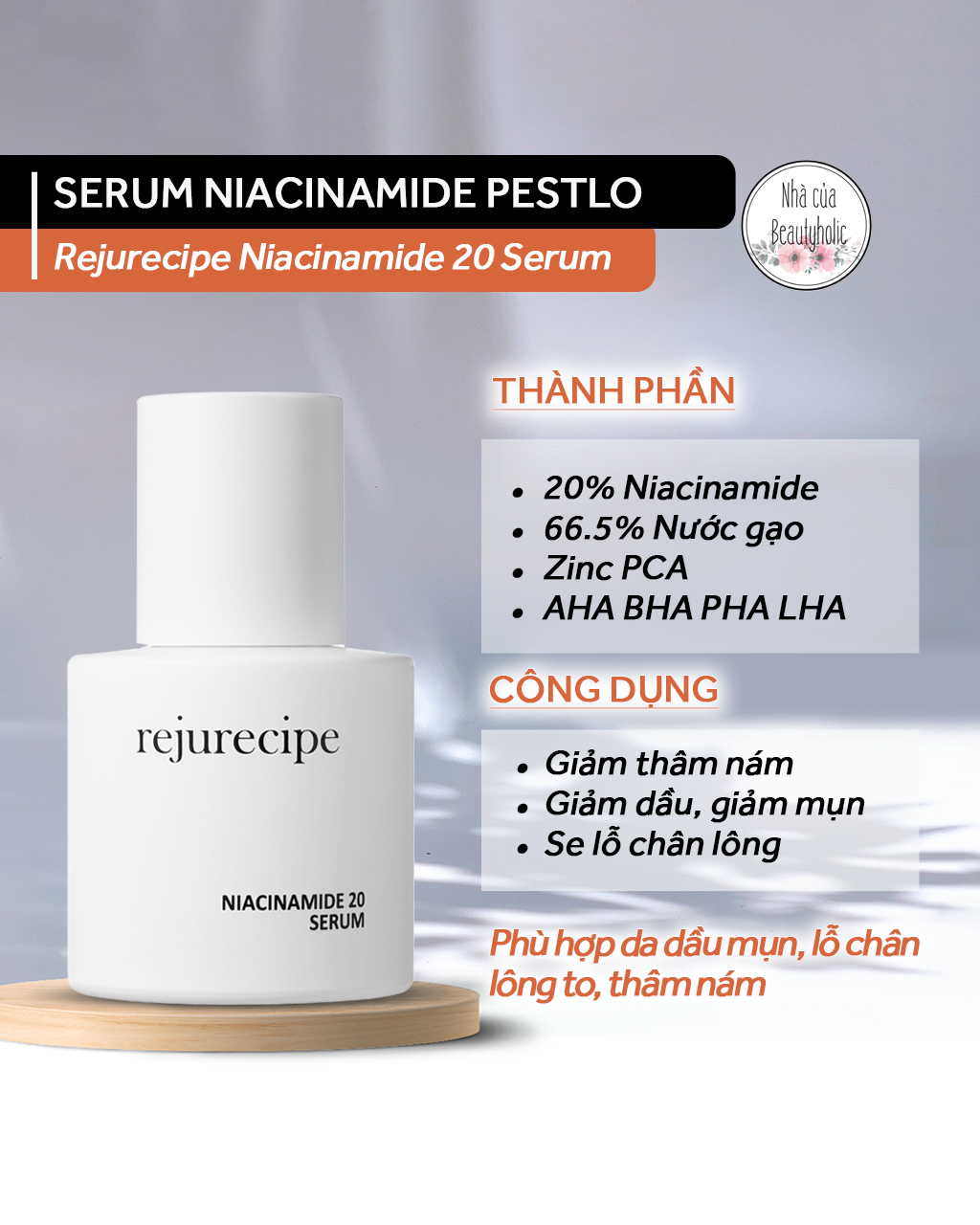 Serum dưỡng sáng se lỗ chân lông pestlo rejureceipe niacinamide 20 serum