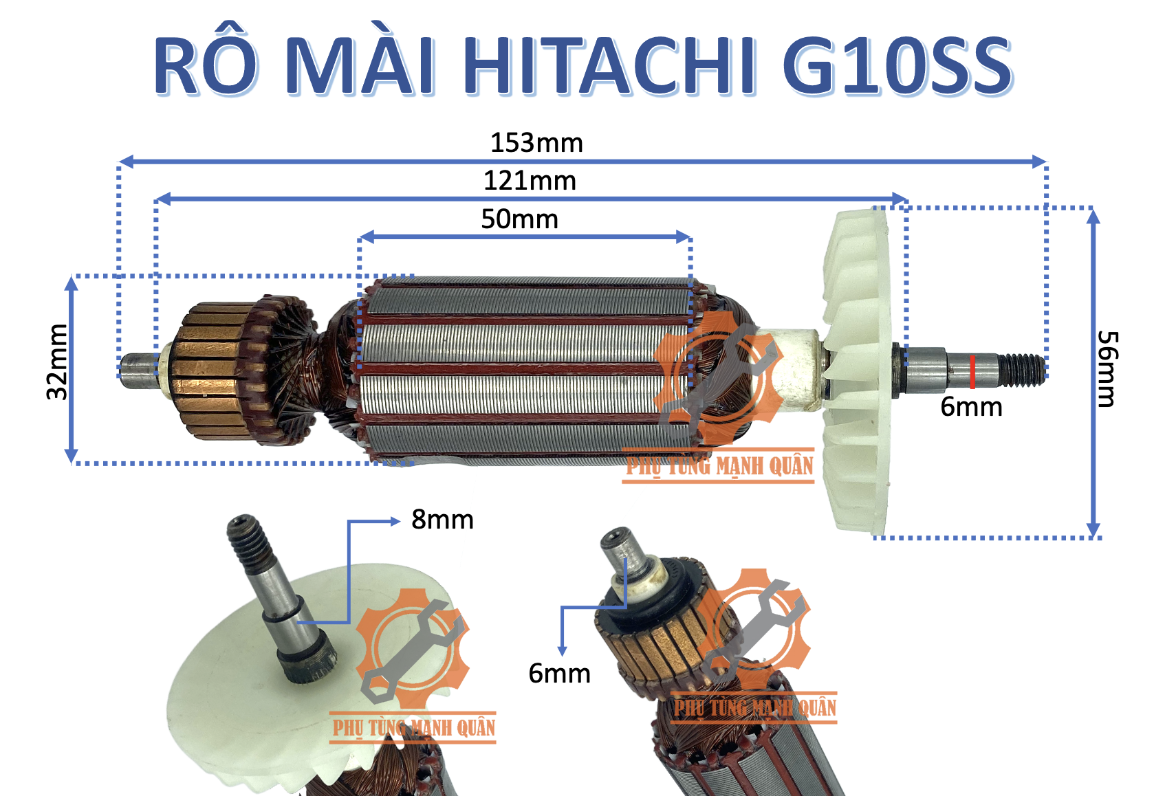 Rotor/ruột máy mài Hitachi G10SS tặng kèm chổi than