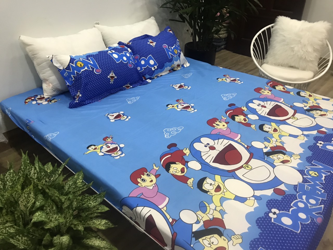 Set Ga Gối Cotton Poly Mẫu Doremon p3 ( gồm 1 ga + 2 vỏ gối )