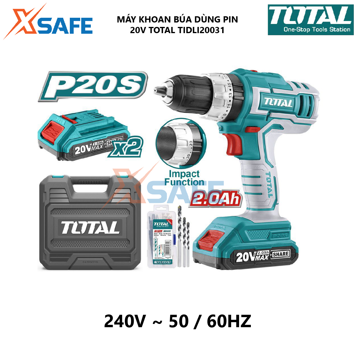Hammer drill machine battery total TIDLI20031 machine squeeze ốc screw portable multi-purpose use lithium battery 20V have idle speed 0-450/0-1900/min at [xsafe] [XTools]