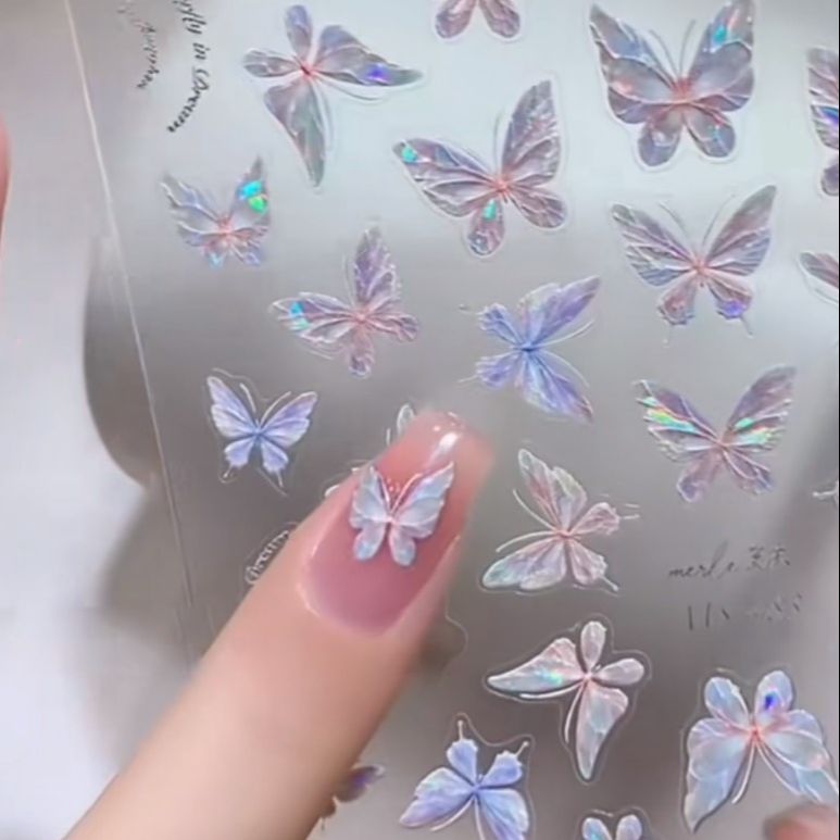 Miếng dán hình cánh bướm lụa 5D - sticker trang trí móng tay đẹp lạ