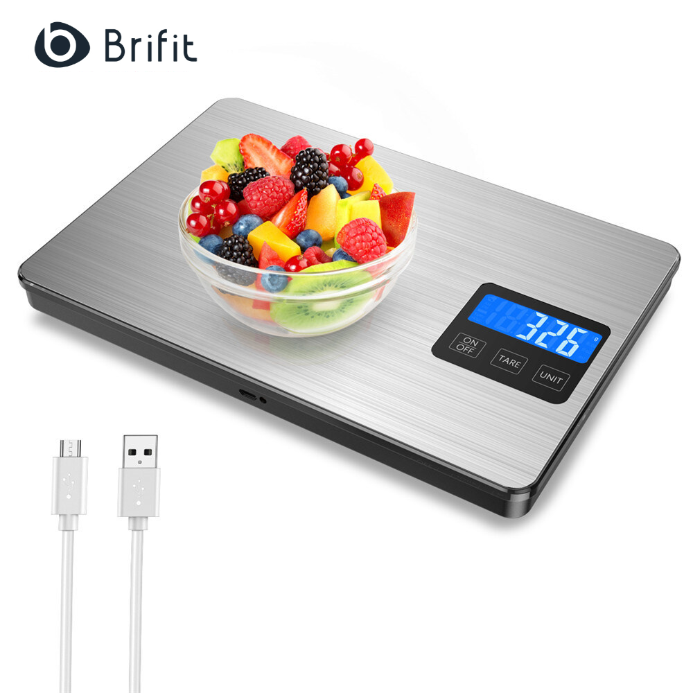 Brifit 15kg/33lb Digital Kitchen Scale, USB Rechargeable Food Scales, Stainless Steel Cooking Scales, Smart Touch LCD Backlit Display, Accuracy 1g/0.1oz, Tare Function, 5 Units, Applicable to kitchen cooking, baking