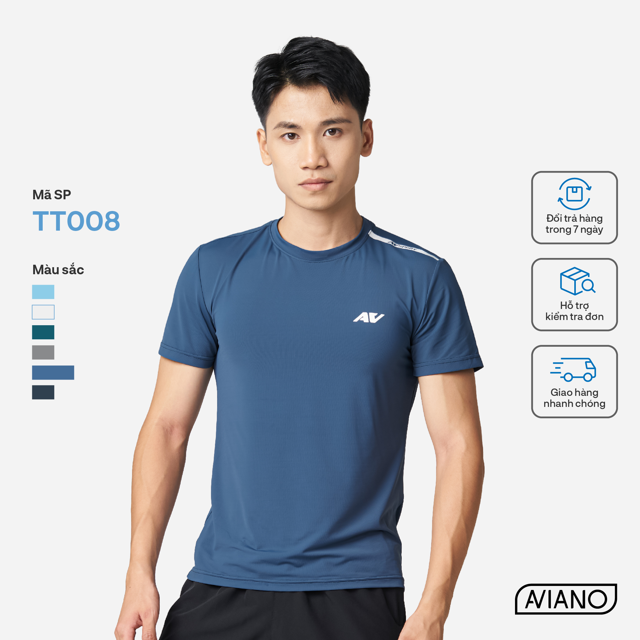 Áo Thun Thể Thao Nam Công Nghệ Dri-Air Siêu Mát AVIANO, Thiết Kế Sọc Vai