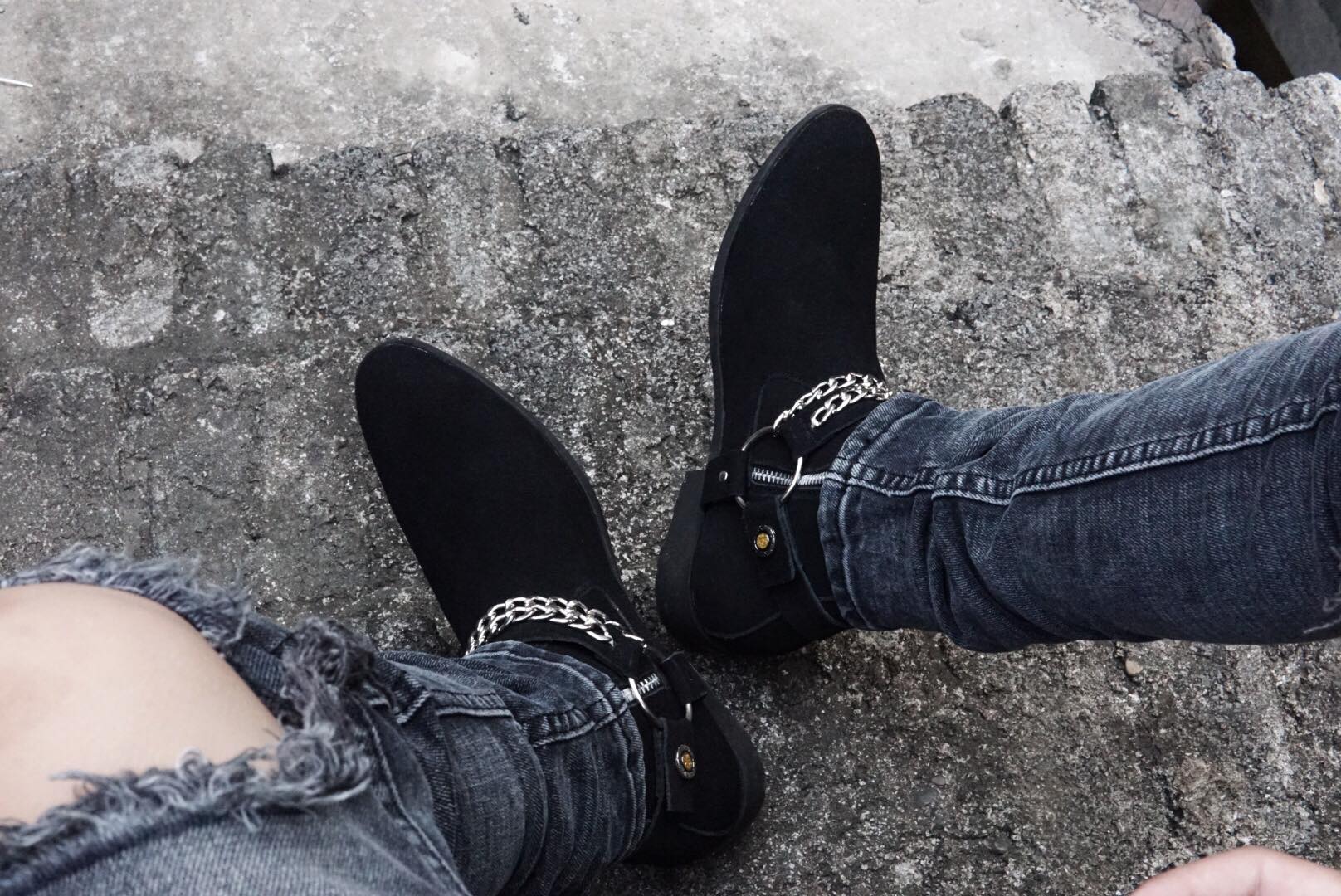Giày Da Harness Boots Da bò Lộn Đế Cao Su Cao Cấp