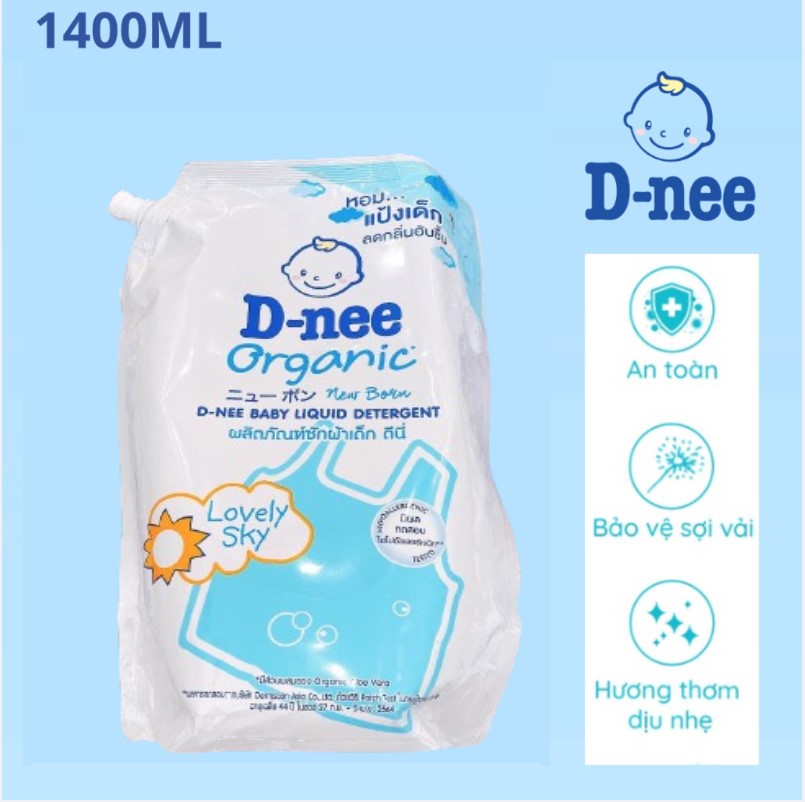 Nước giặt quần áo em bé Dnee 1400ml - Nước Giặt Xả Cho Trẻ Em an toàn, Chính hãng
