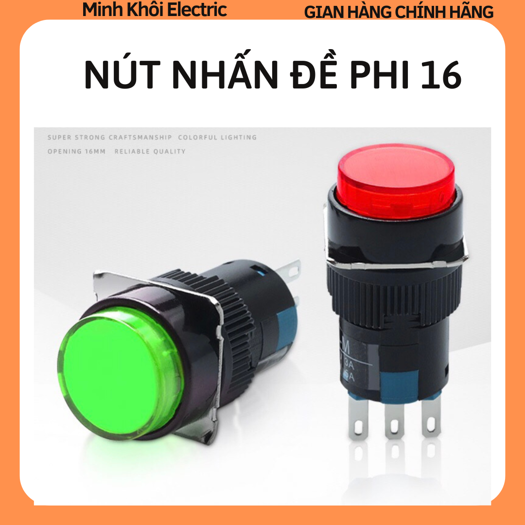 nút nhấn phi 16 tròn, nút nhấn đề phi 16mm có đèn