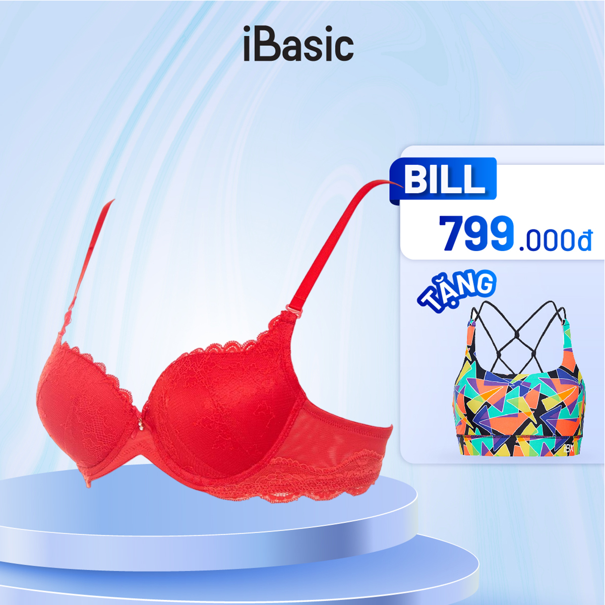 Áo ngực nữ mút dày phối ren iBasic BRAW073